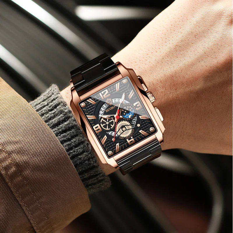 2026 New Square-shaped Retro Men's Watches Waterproof Quartz Watch Multi-functional Personalized Watches Excellent Gift Choice