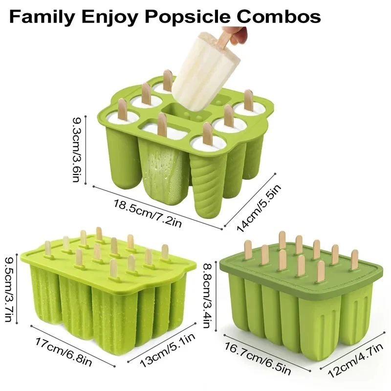 

Popsicle Molds Silicone 12 Pieces – Popsicle Trays for Freezer, Homemade Ice Cream Molds with 50Pcs Popsicle Sticks