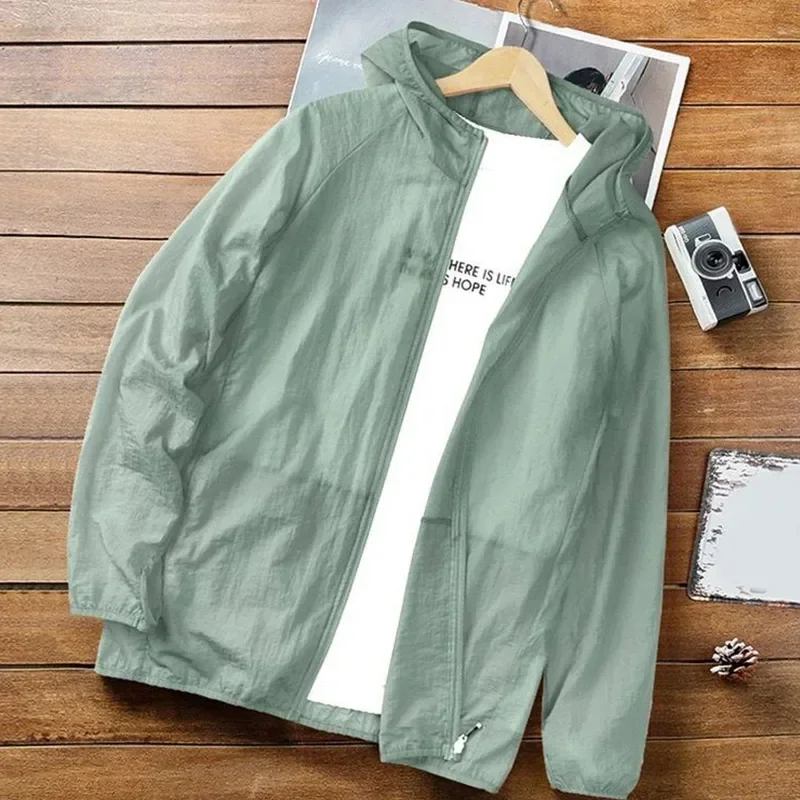 

Pop Men Summer Thin Sun Protection Jacket Outdoor Zipper Hooded Loose Casual Outerwear UV-proof Breathable Quick Dry Cycling Coa