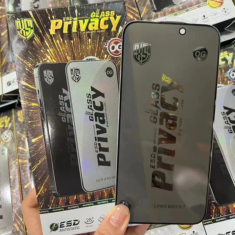 3 قطعة OG ESD 28 °   واقي شاشة من الزجاج المقسى للخصوصية مضاد للكهرباء الساكنة لهاتف iPhone 17 Air 16 Pro Max 16E 15 Plus 14 13 12 11 XS