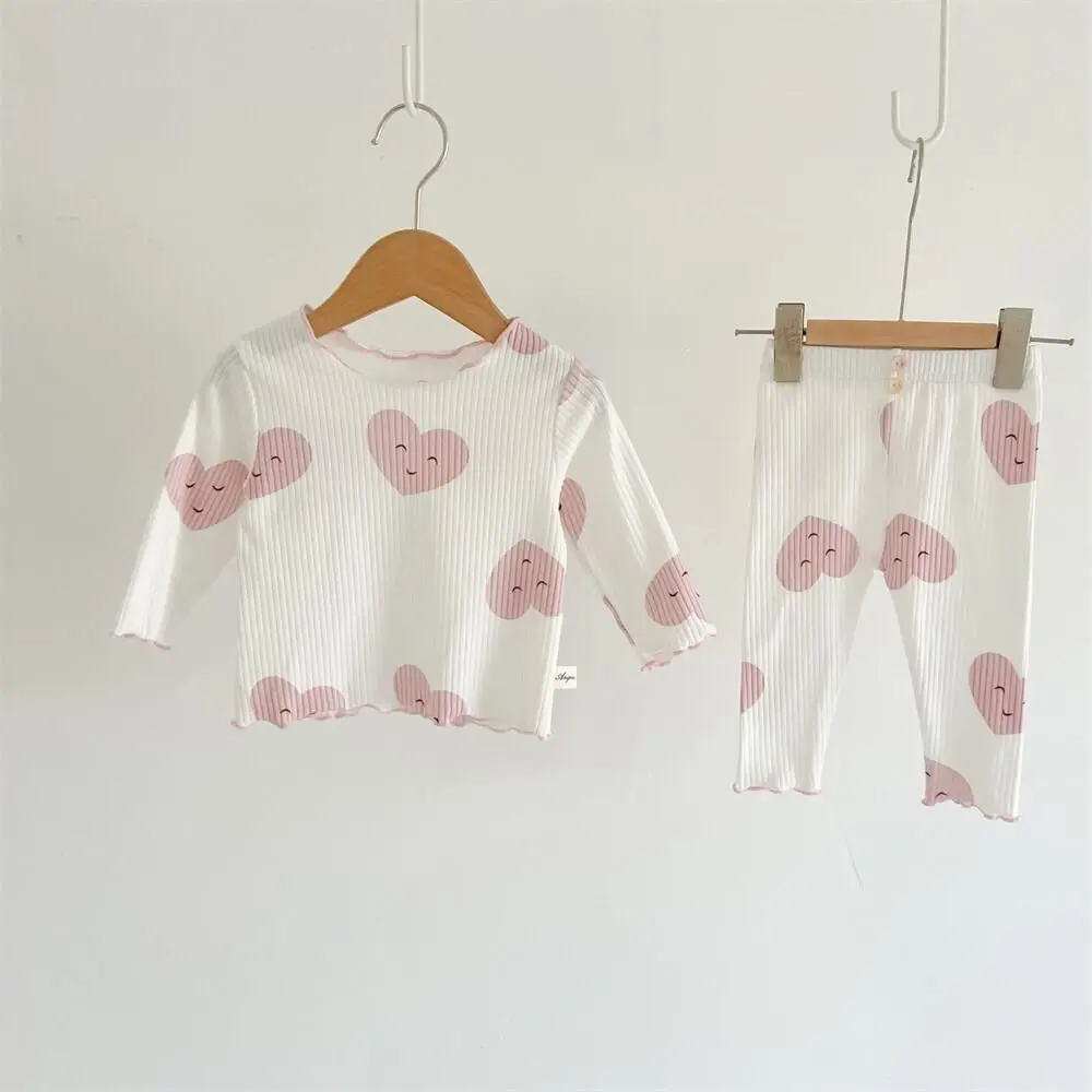 Spring and Autumn Pit Bar Children's Pajama Set with Polka Dots Korean Style Simple Lightweight Kids Suits