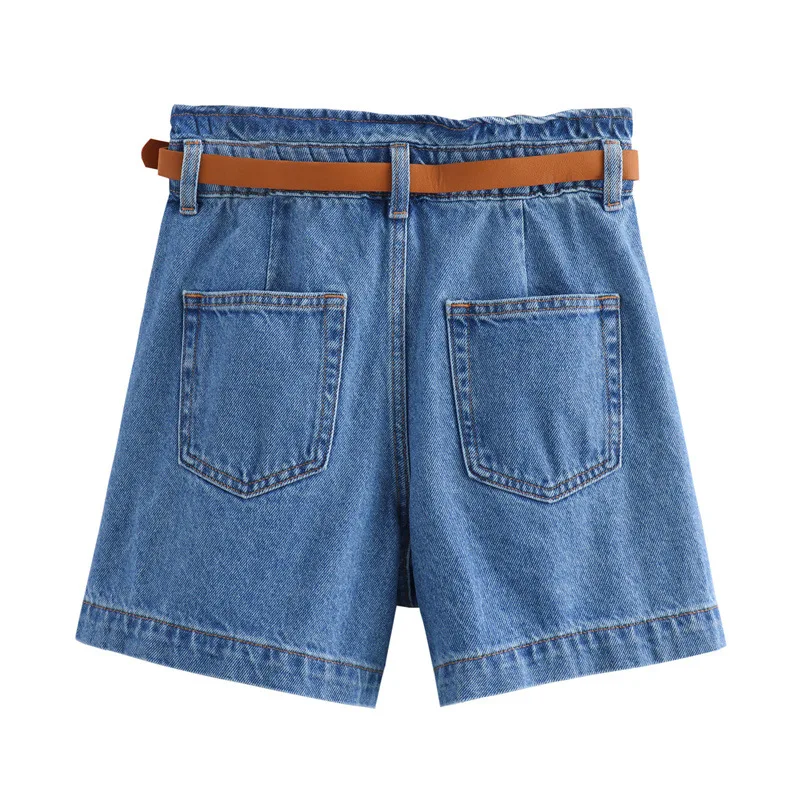 ملابس نسائية أوروبية وأسلوب عصرية وبسيطة مع حزام شورت جينز فضفاض #3