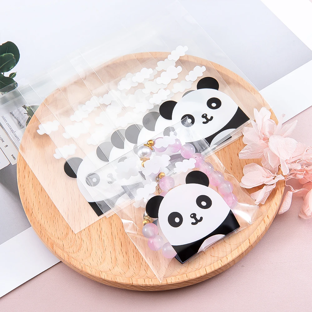 50pcs Self-Adhesive Bags Transparent Cute Panda Self-Adhesive Bags for DIY Jewelry Display Handmade Cookies Candy Packaging
