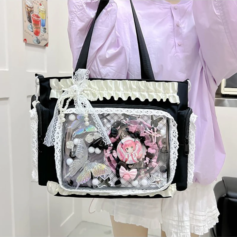 HAEX Lolita Lace Women Ita Bags 2025 Designer Subculture DIY Anime Badge Tote Bolso Mujer Dopamine Ruffle Crossbody Shoulder Bag