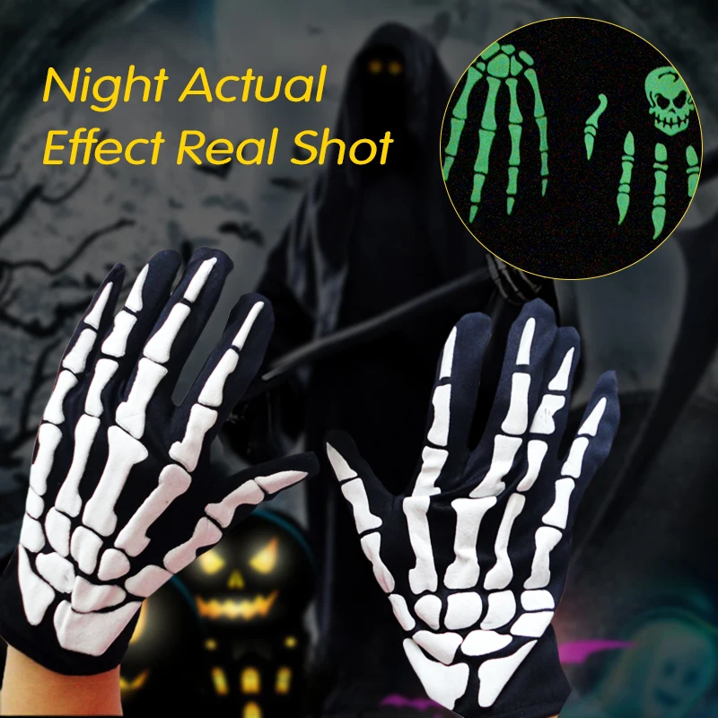 1~10PCS Balleenshiny Fluorescent Skeleton Gloves for Children Boys Mittens Skull Gloves Warm Winter Print Knitting