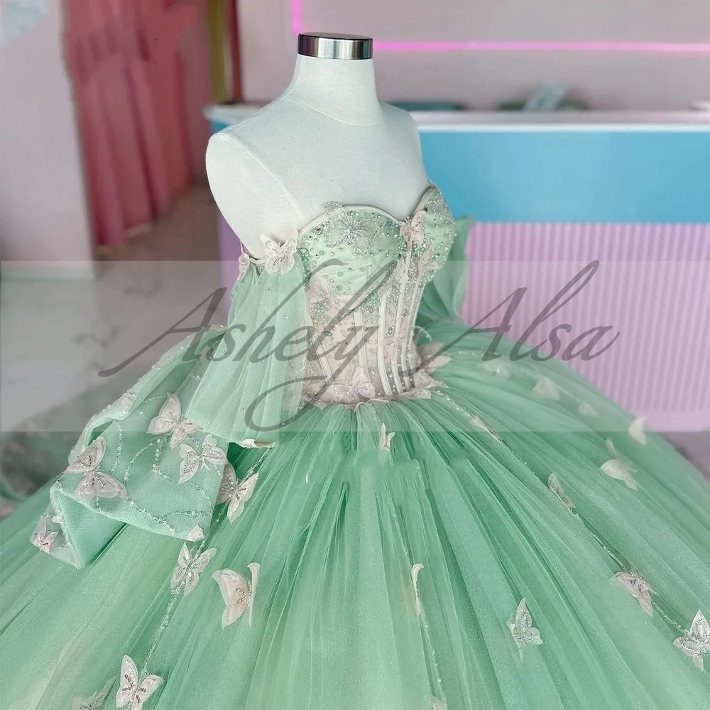 Customized 2025 Mexican Sky Blue 15 Year Old Girl Birthday Party Dress Illusion Butterfly Puffy Skirt Sweet 16 Quinceanera 14