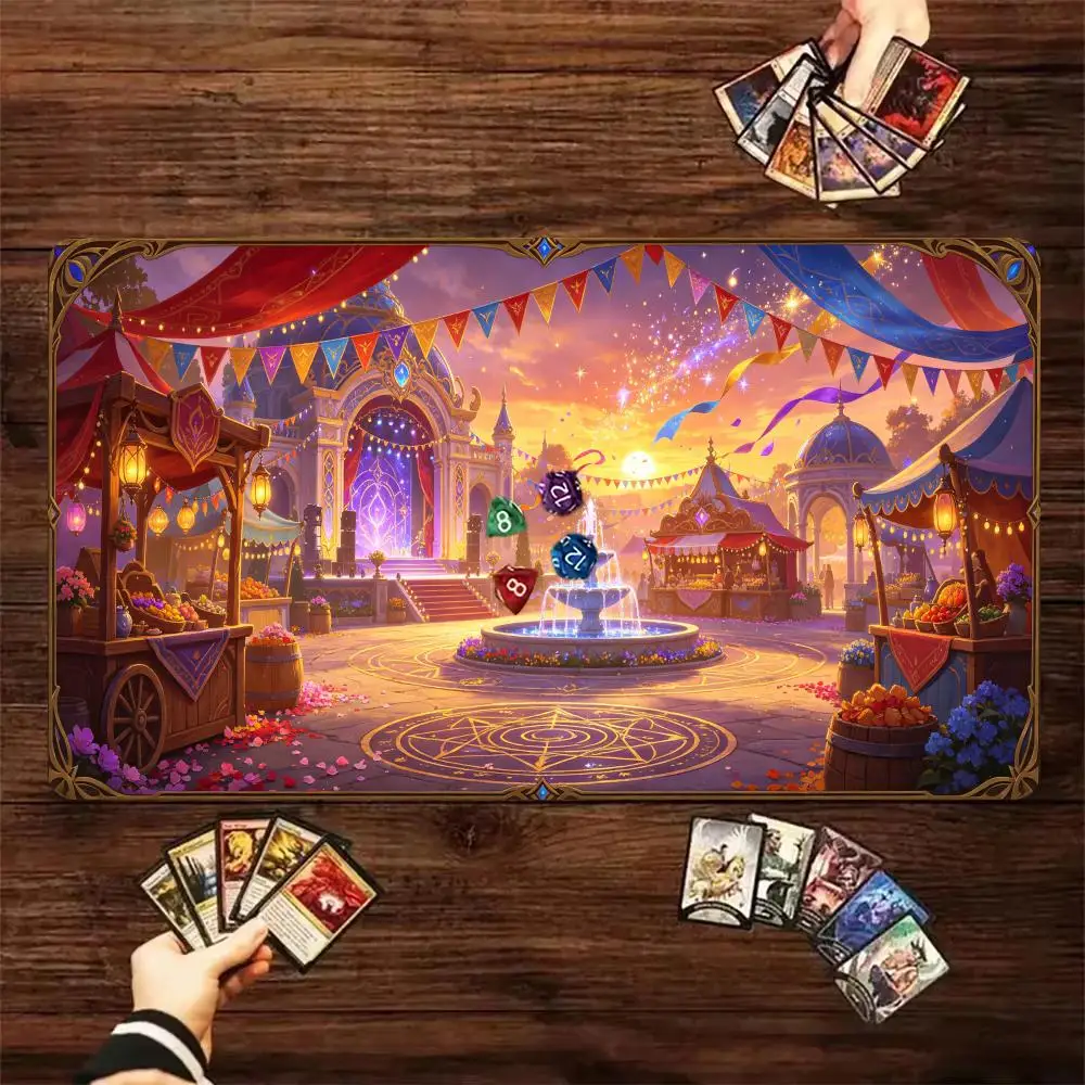 Fantasy Carnival Castle TCG Playmat Non‑Slip Rubber Card Game Mat Micro‑Woven Cloth Surface for Tabletop Trading Card Gaming