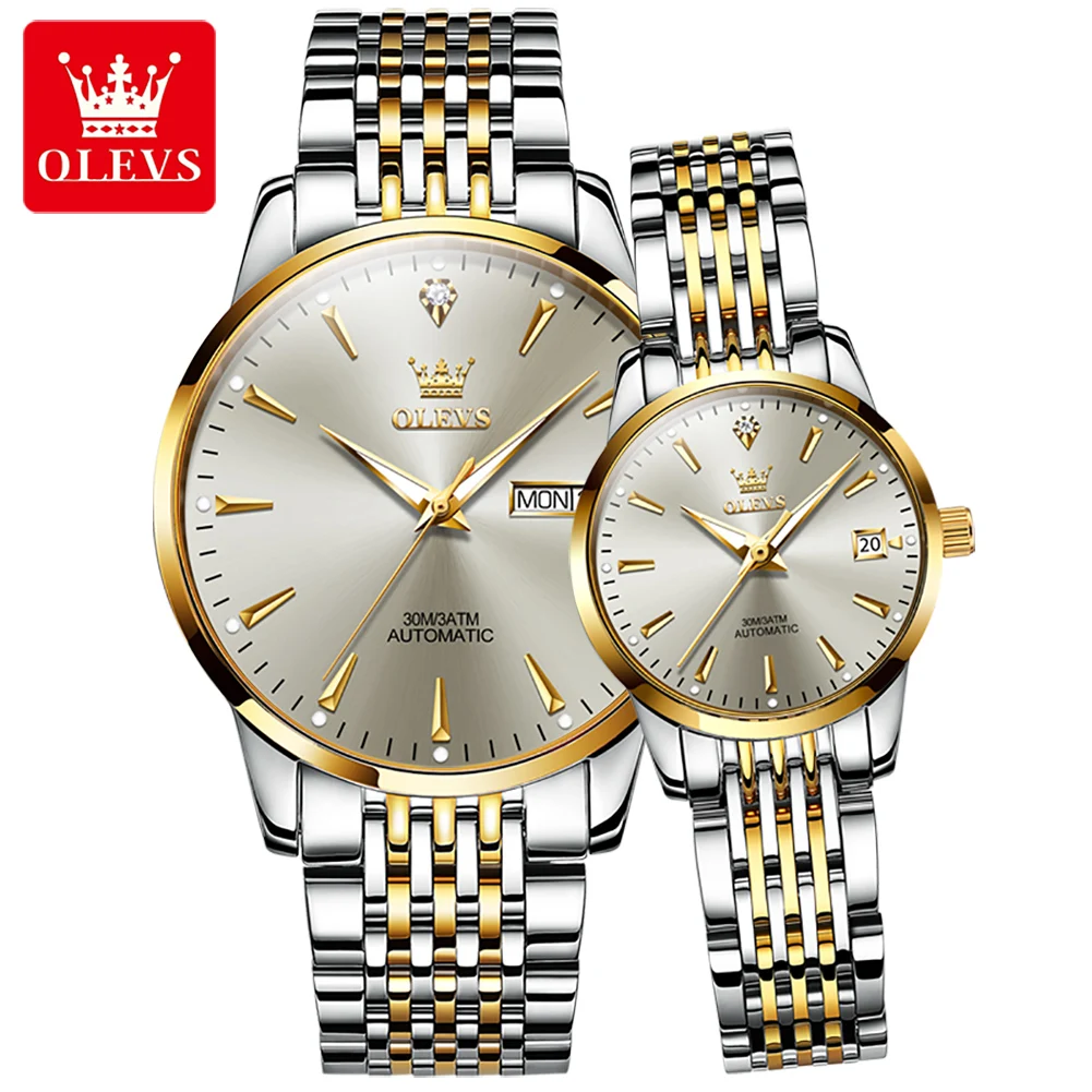 

OLEVS Luxury Couple Watches Simple Fashion Auto Date Waterproof Luminous Original Automatic Mechanical Watch for Men Women 6635