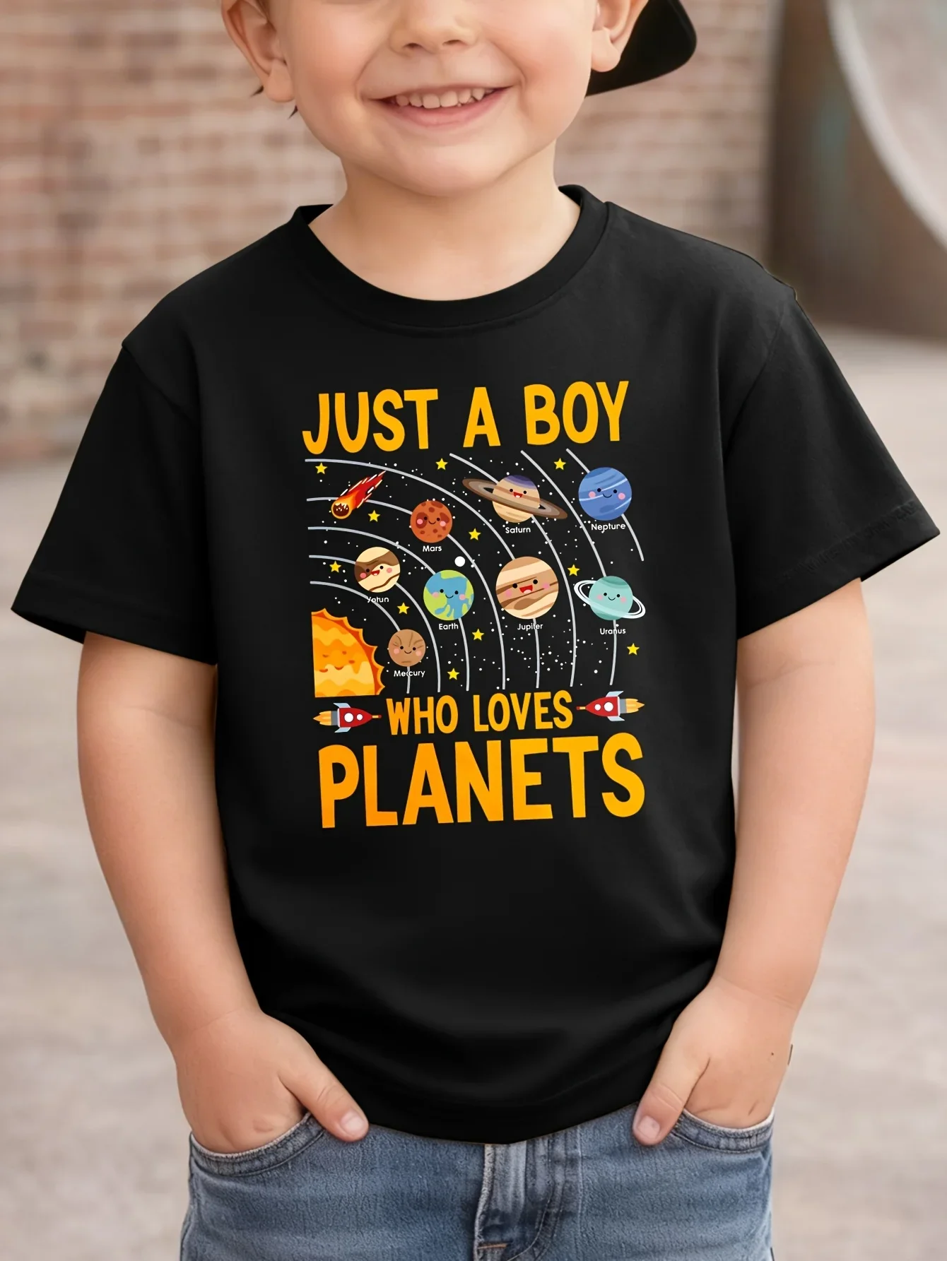 Who Loves Planets Kids Tee System Space Text Print Boys Girls Family Matching Cotton Summer Short Sleeve Basic Children Tshirt