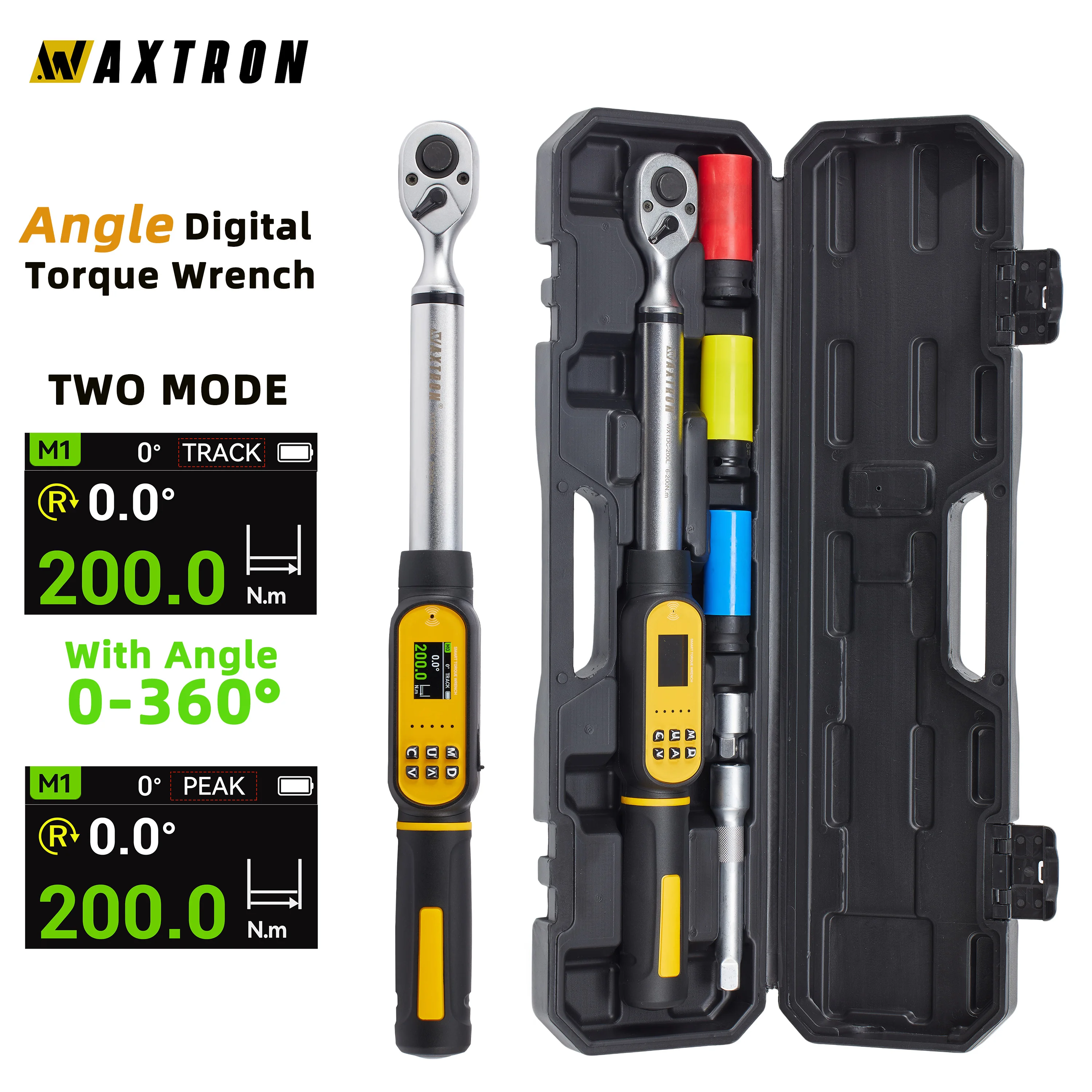 Waxtron Digital Angle Torque Wrench 6PCS 10-200N.m 1/2'' Drive Tire Torque Wrench With Angle For Car Motorcycle Auto Repair