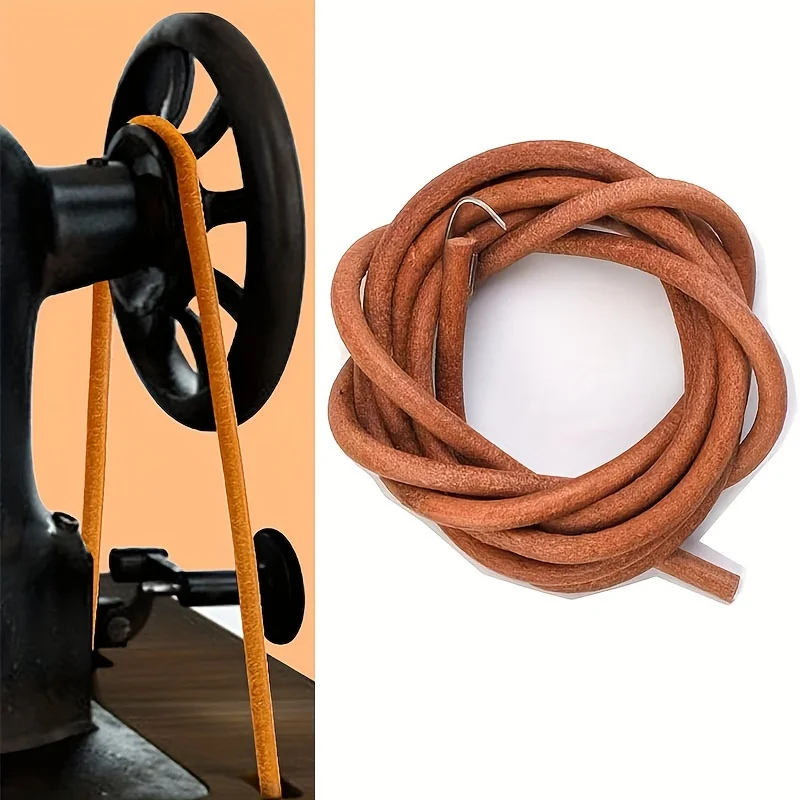 Durable brown cowhide pedal sewing machine belt-easy to install and replace suitable for old-fashioned household sewing machines
