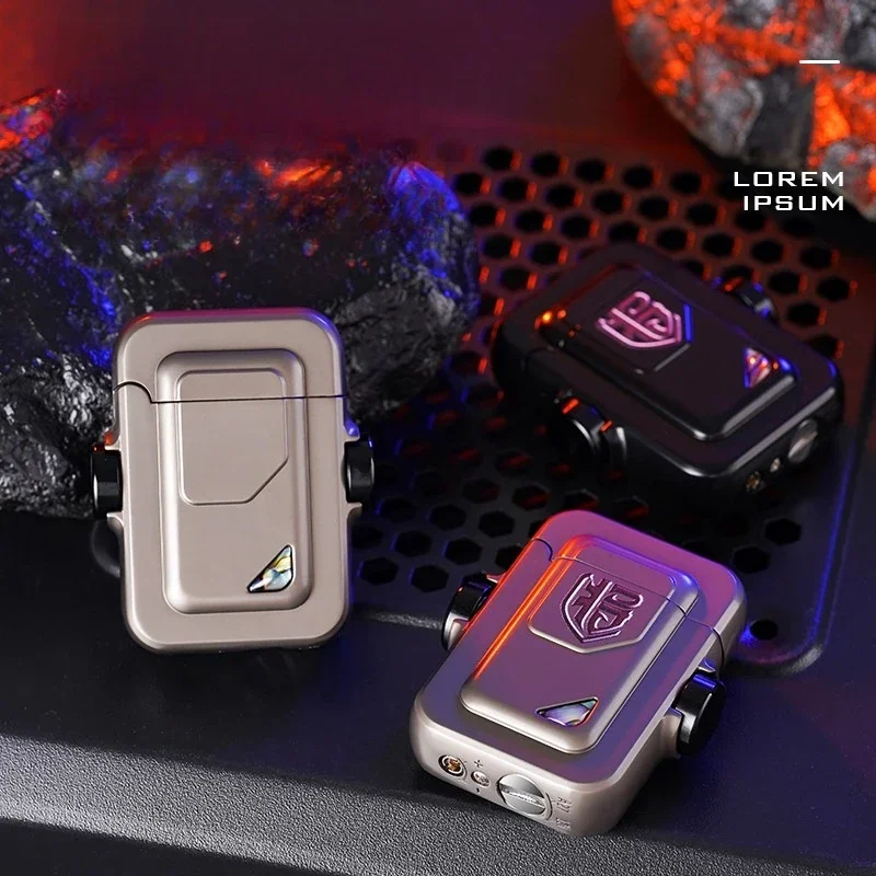 2024 Metal Mecha Gyro Windproof Red Flame Gas Lighter Natural Shell Decoration Roller Electronic Ignition Cigar Lighters Smoking