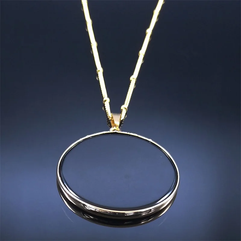 Black Obsidian Natural Stone Disc Shape Pendant Necklace for Women Gold Color Reiki Healing Energy Chain Necklaces Jewelry Gift