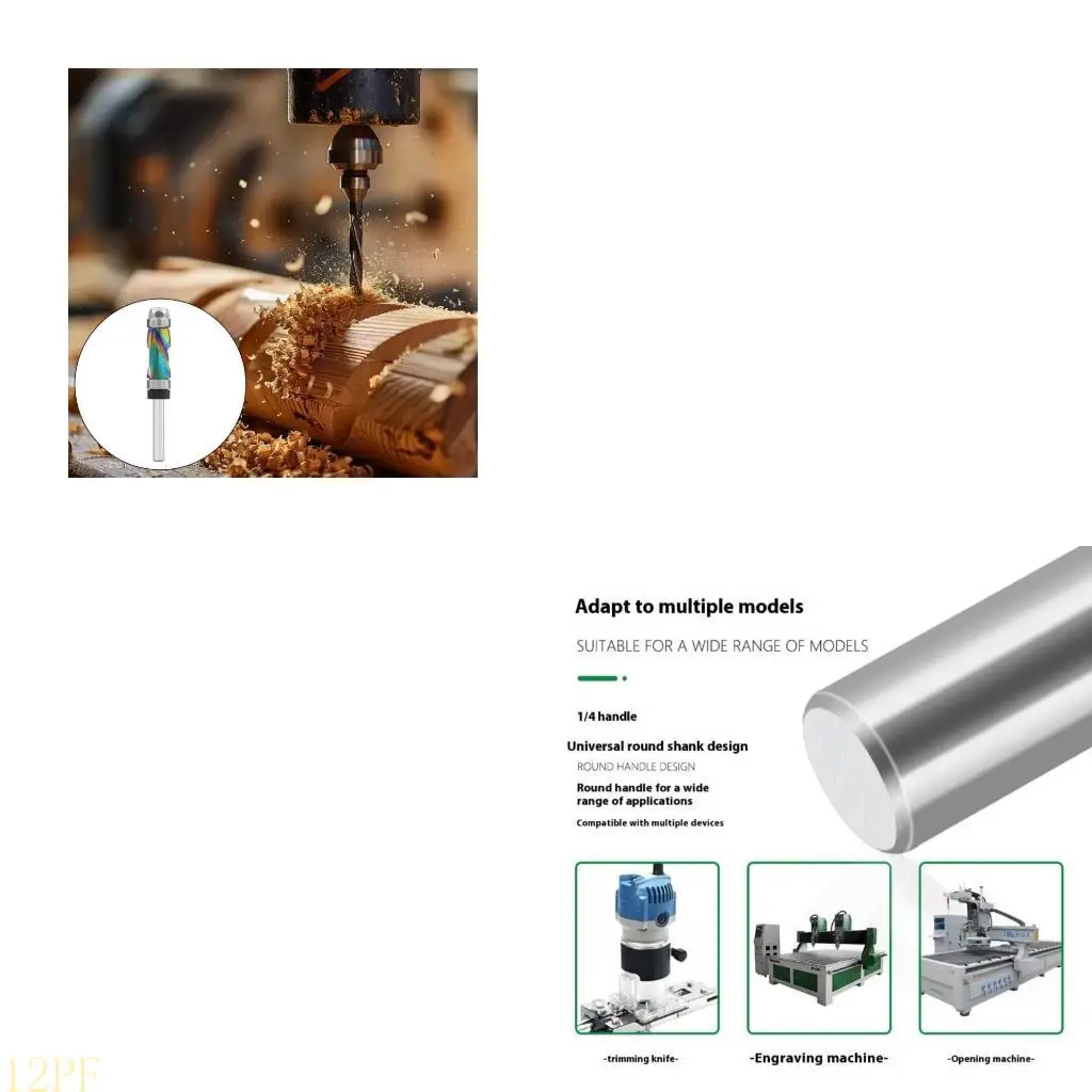 12PF Multiple Color Alloy Coated Quarter Shank Milling Cutter Double Ball Bearing Design For Furniture Making Smooth Cutting