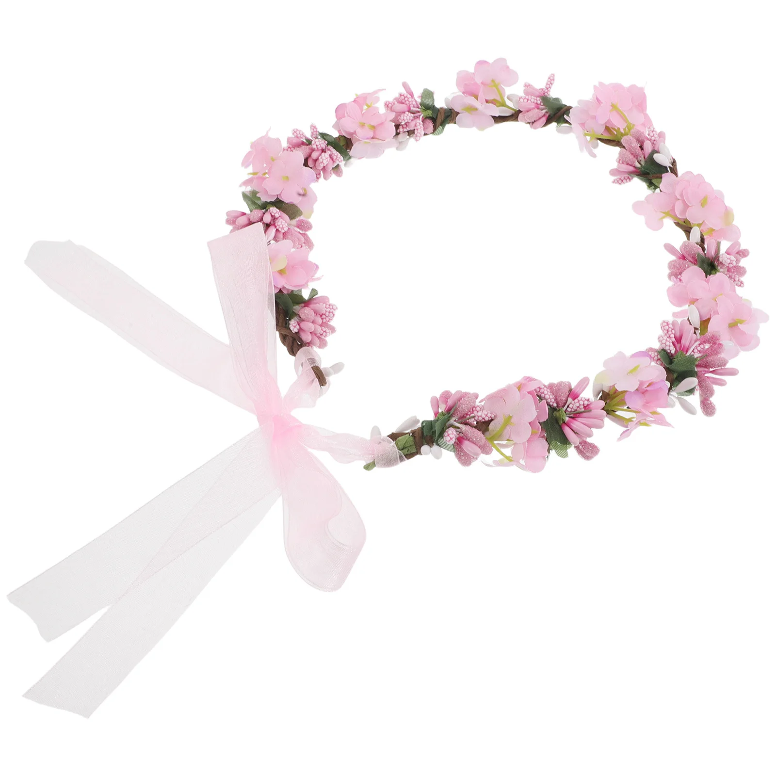 Bridal Wedding Floral Crown Boho Ribbon Headpiece Flower Wreath Hair Accessory Brides Party Photos Wedding Headpiece