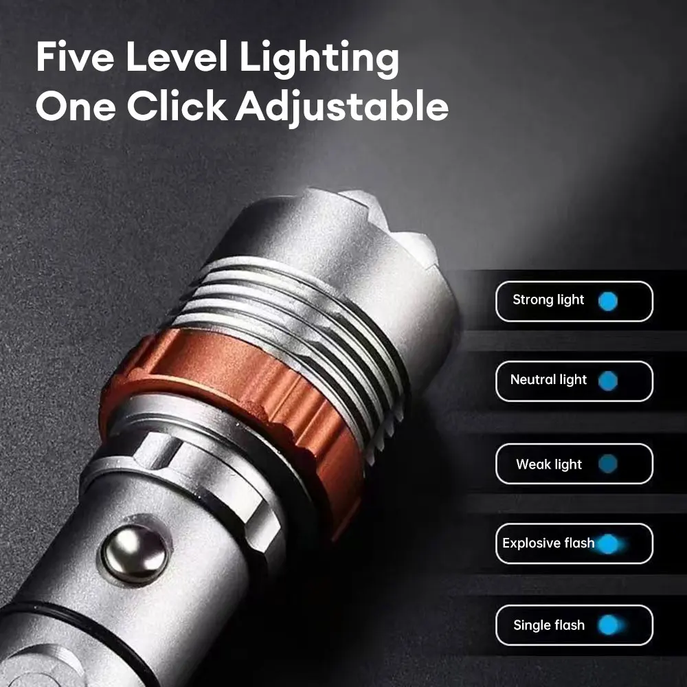 Powerful 60W LED Flashlight USB Rechargeable Zoomable Emergency Torch Super Bright Spotlight Long Range Tactical Camping Lantern