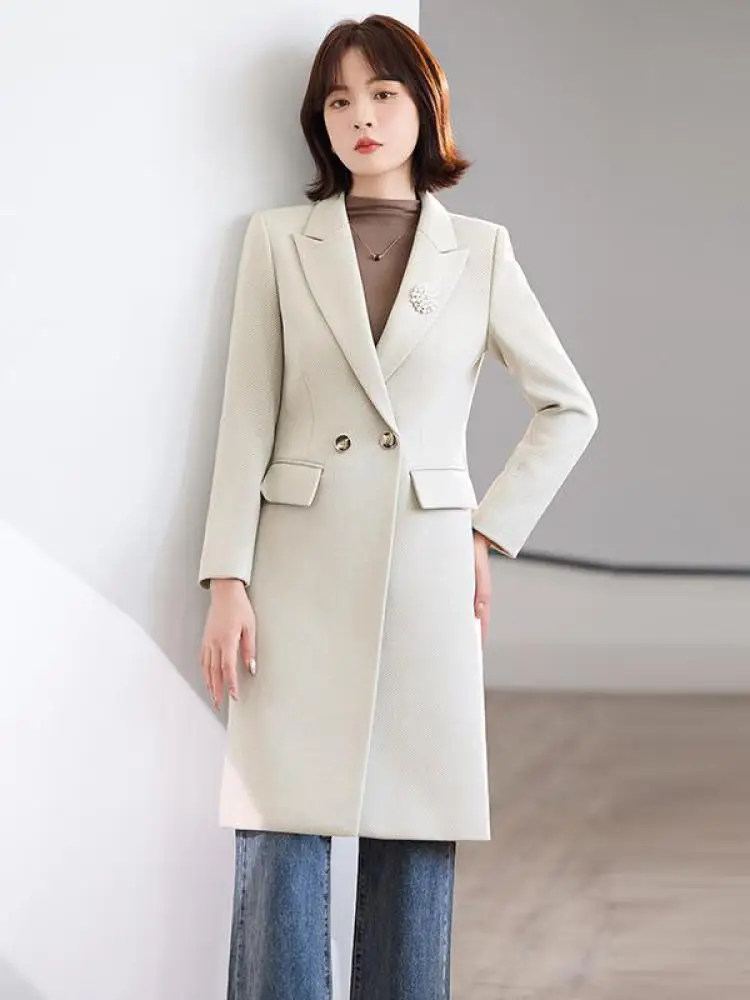 

Korean Style Vintage Women Solid Elegant Long Sleeved Woolen Coat Autumn Winter Double Breasted Festival Jacket Tops 2025 Casual