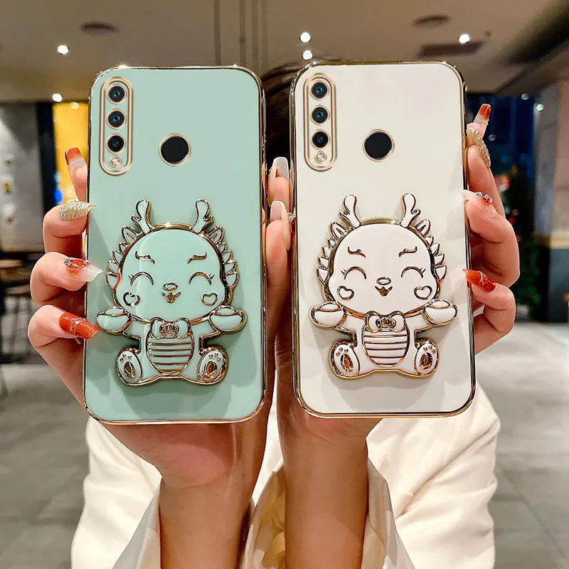 2024 New Year's Dragon Bracket Case For Huawei P30 Pro Y9 Prime 2019 Y7A P40 Y8P P20 Lite Shockproof Plating Soft Cover