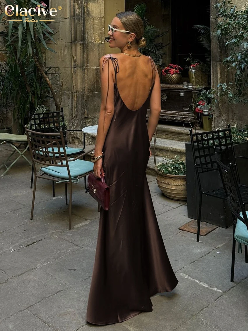 brown satin dress outfit Scarlette Brown Maxi Dress main image 0