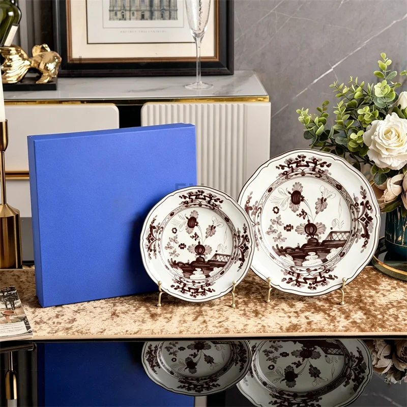 High-end Oosterse Serie Koffiekop en Schotel Keramische Mok Roze Geel Blauw Groen Bedrukte Borden Theekop Set Geschenkdoos Souvenir