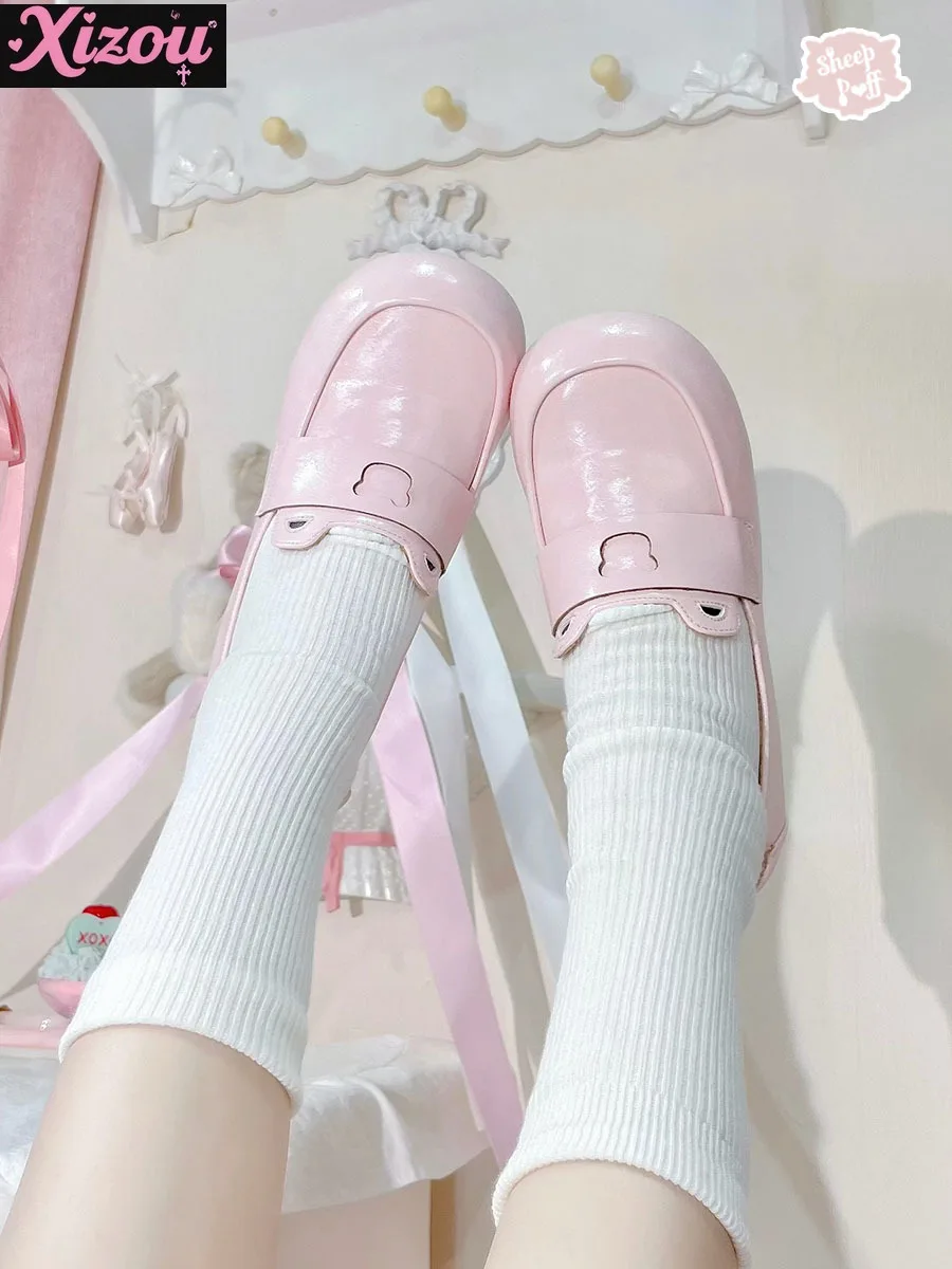 

Удобные одинарные туфли в японском стиле с бурым медведем и большой головкой, женские универсальные туфли в стиле Лолиты с милыми медвежьими ушками, униформа JK