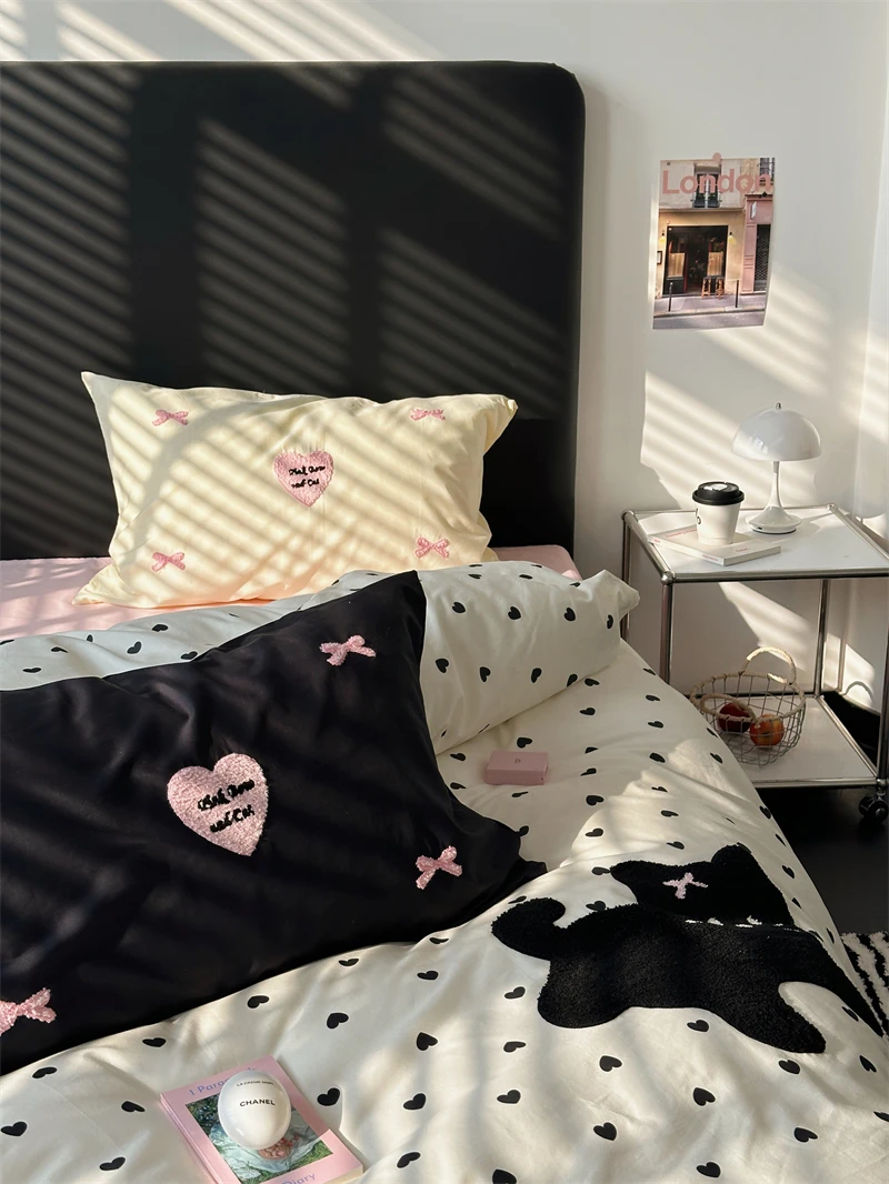 

Комплект постельного белья из чистого хлопка, 40 нитей, 4 предмета, с маленькой заколкой для волос, для общежития