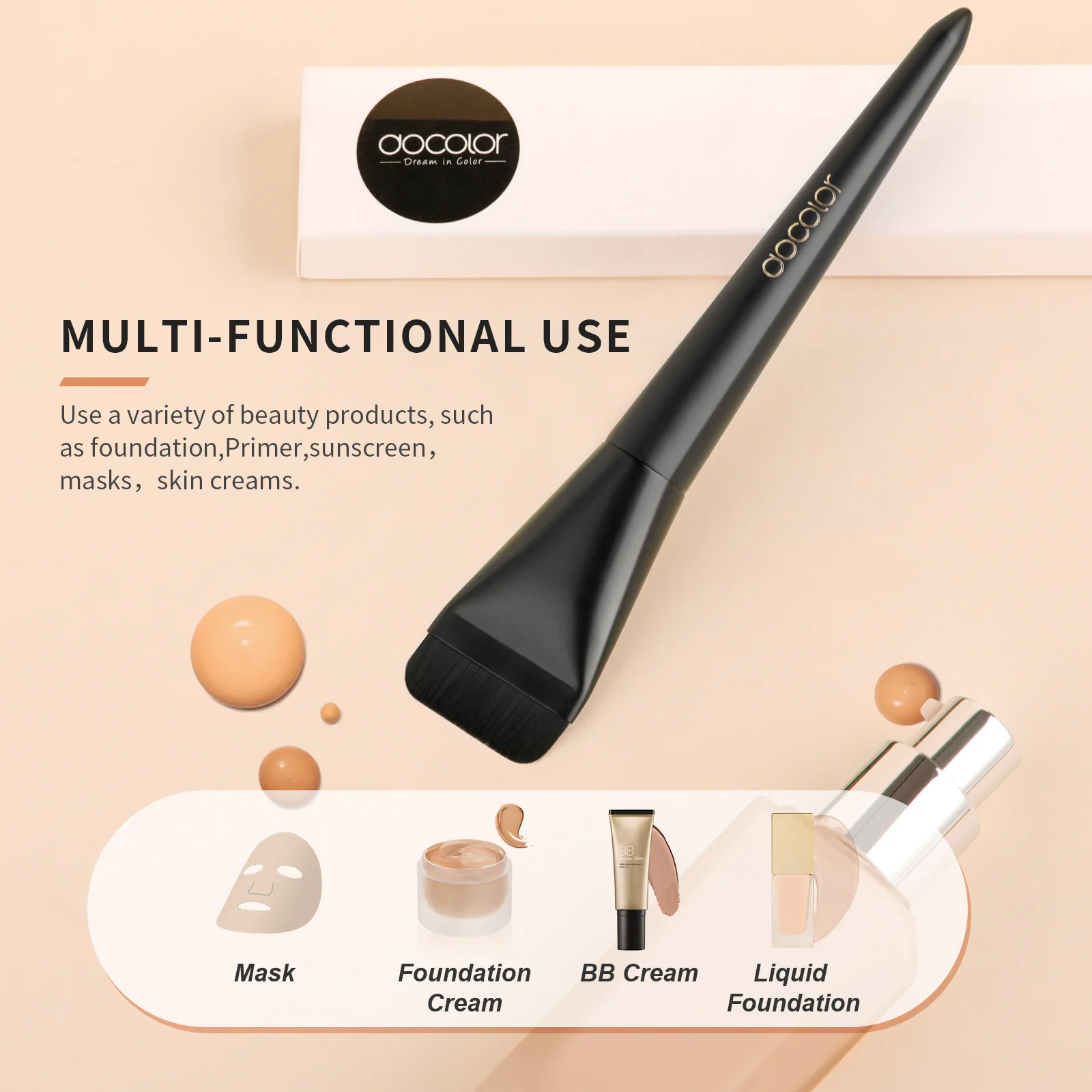 Docolor Flat Foundation Brush for Liquid Makeup Ultra Thin Premium Makeup Face Brush for Blending Cream Makeup Cosmetic Tool