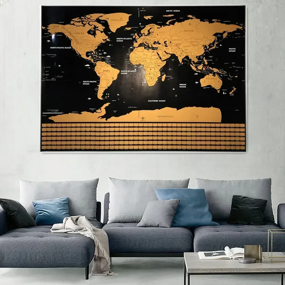 Unique and Beautiful Scratch off Maps Poster - Deluxe Black Background and Gold Foil Scratch Maps – Perfect Wall Decorative N0