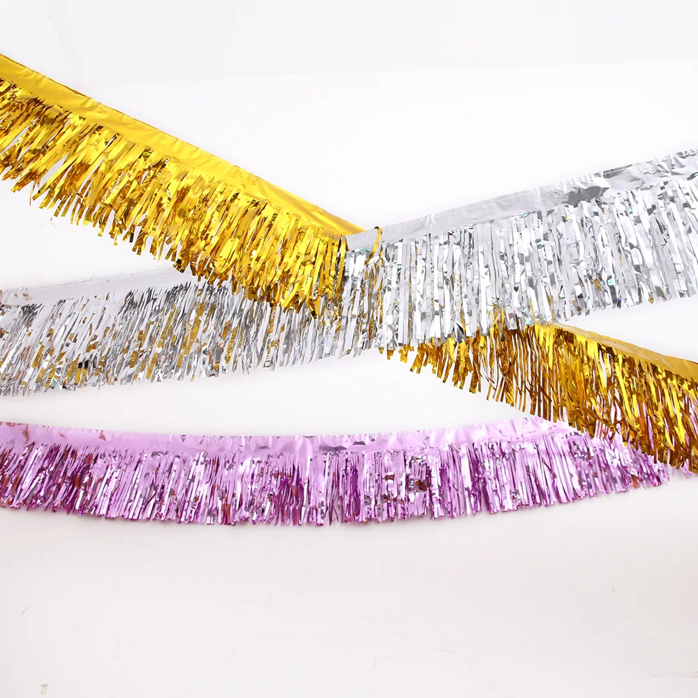 3 m glitzernde Quasten, Fransen, Banner, glänzendes Roségold, Metallfolie, Quastengirlande für Weihnachten, Geburtstag, Party, Wandhintergrund, Dekoration – Detail 4