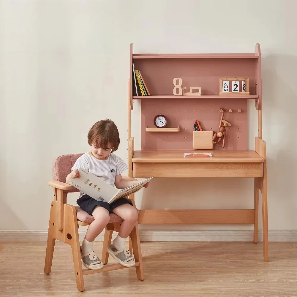 Home Ergonomic Adjustable Wooden Contemporary Kids Study Desk and Chair Set for Bedroom/Living Room