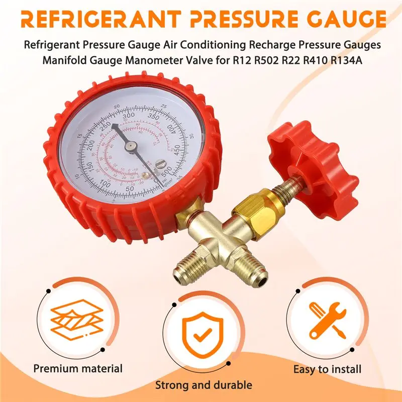 ABMI-Refrigerant Pressure Gauge Air Conditioning Recharge Pressure Gauges Manifold Gauge Manometer Valve For R12 R502 R22 R410 R
