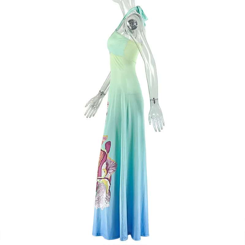 

Gradient Fashion Women's Summer Fresh Waist-Concealed A-Line Dress with Backless Cutout