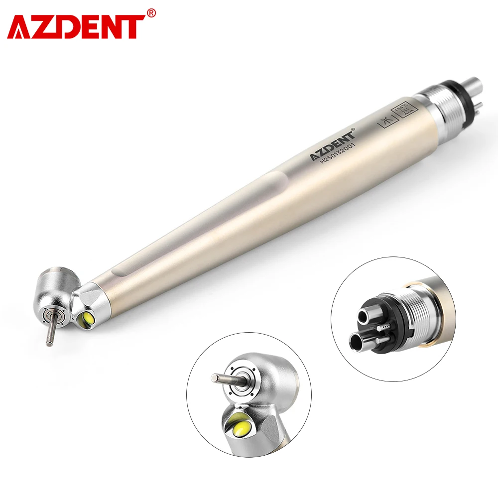 AZDENT Dental 45 Degree E-generator High Speed Handpiece LED Titanium Plating Standard Head Single Water Spray Handpiece 4 Holes