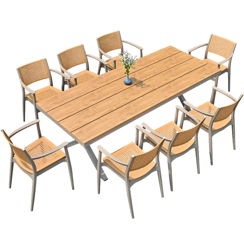 Outdoor tables and chairs cafe milk tea shop plastic wood furniture outdoor courtyard garden balcony leisure plastic rattan