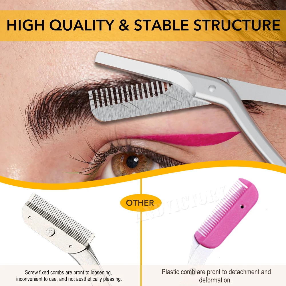 1개입 눈썹 가위와 빗 세트 파우더 스테인리스 스틸 여성용 정밀 눈썹 트리머 빗 가위