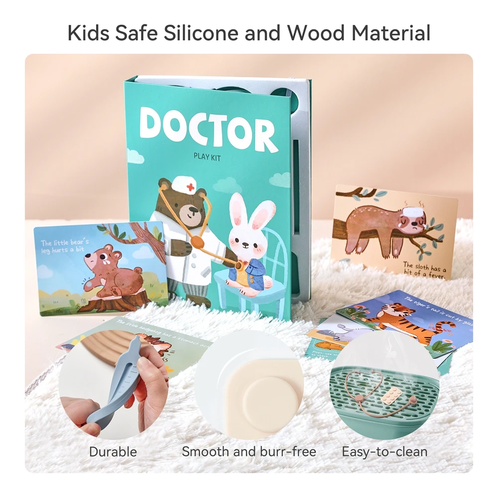 Baby Toys Doctor Play Silicone Medical Tool Play House Pretend Treatment Tool Model Stethoscope Syringe Silicone BPA Free Toys