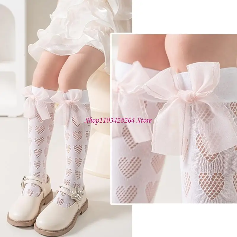 Elegant Lace Middle Tube Socks with Beautiful Bowknot Detail, Stylish Baby Girls Calf Length Socks for Dresses and Shorts