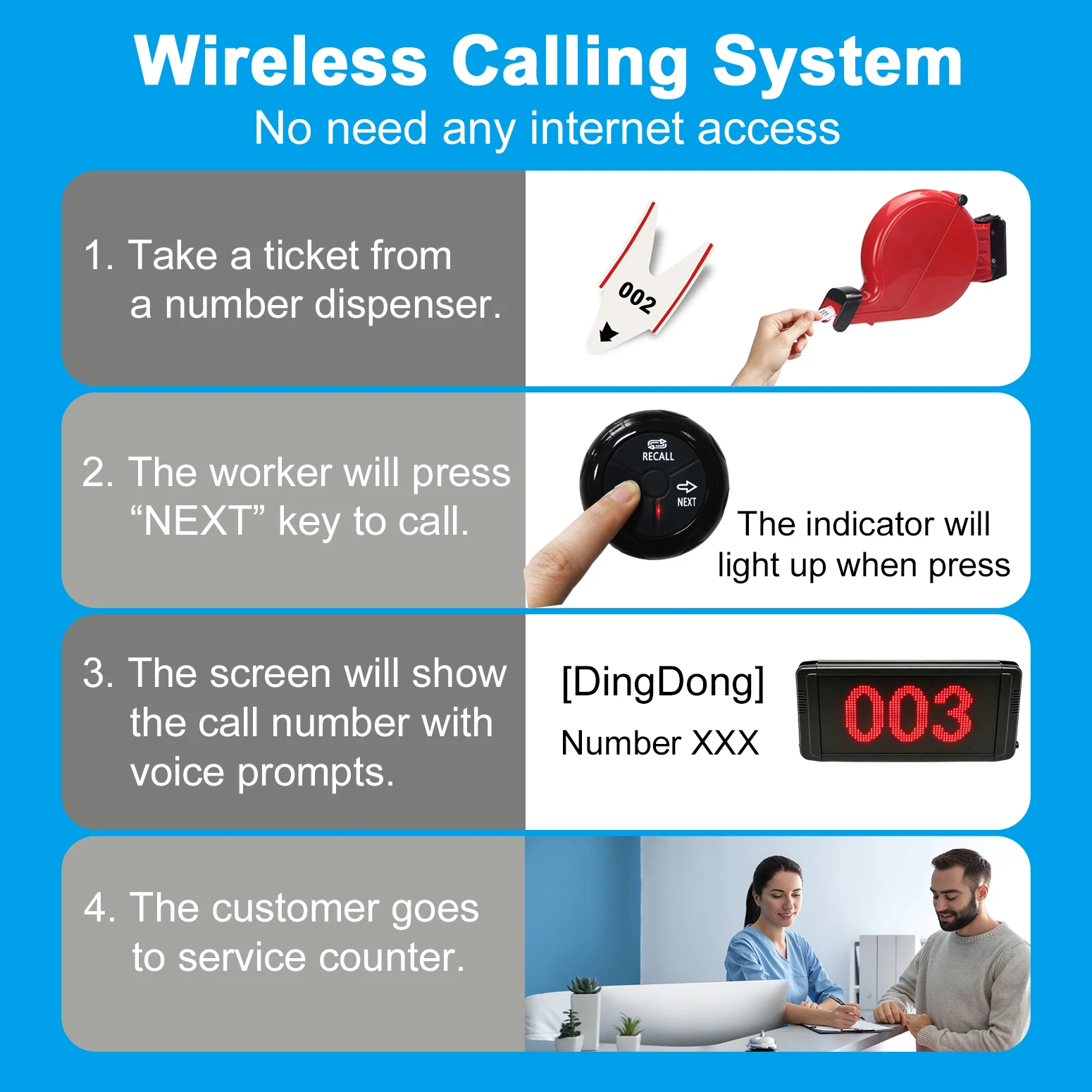 Take A Number Machine Wireless Queue Call System 2PCS Display With Button Ticket Dispenser Printer for Hospital Restaurant Hotel