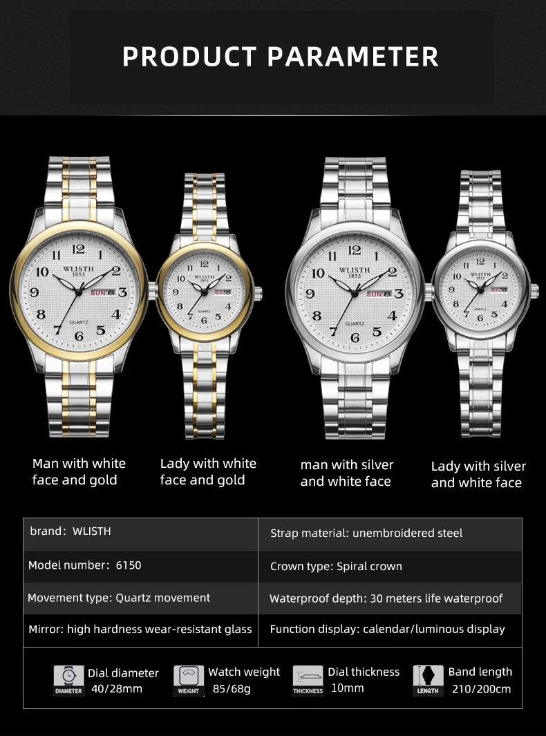 Wlisth Quartz Watch Qigital Luminous Elderly Watch Double Calendar Lovers Foreign Trade Watch