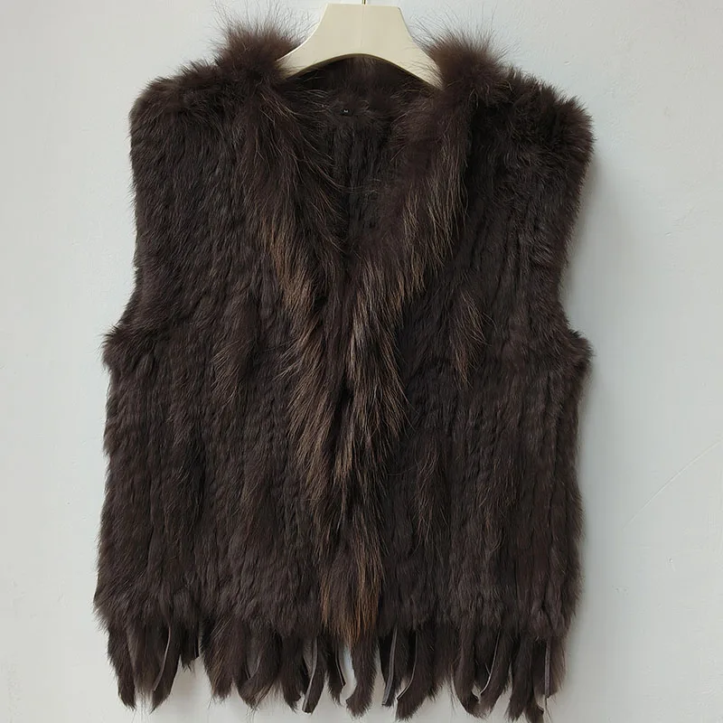 2025 Autumn Knitted Real Rabbit Fur Vest Women Warm Winter Genuine Fur Gilets Female Causual Genuine Fur Waistcoat