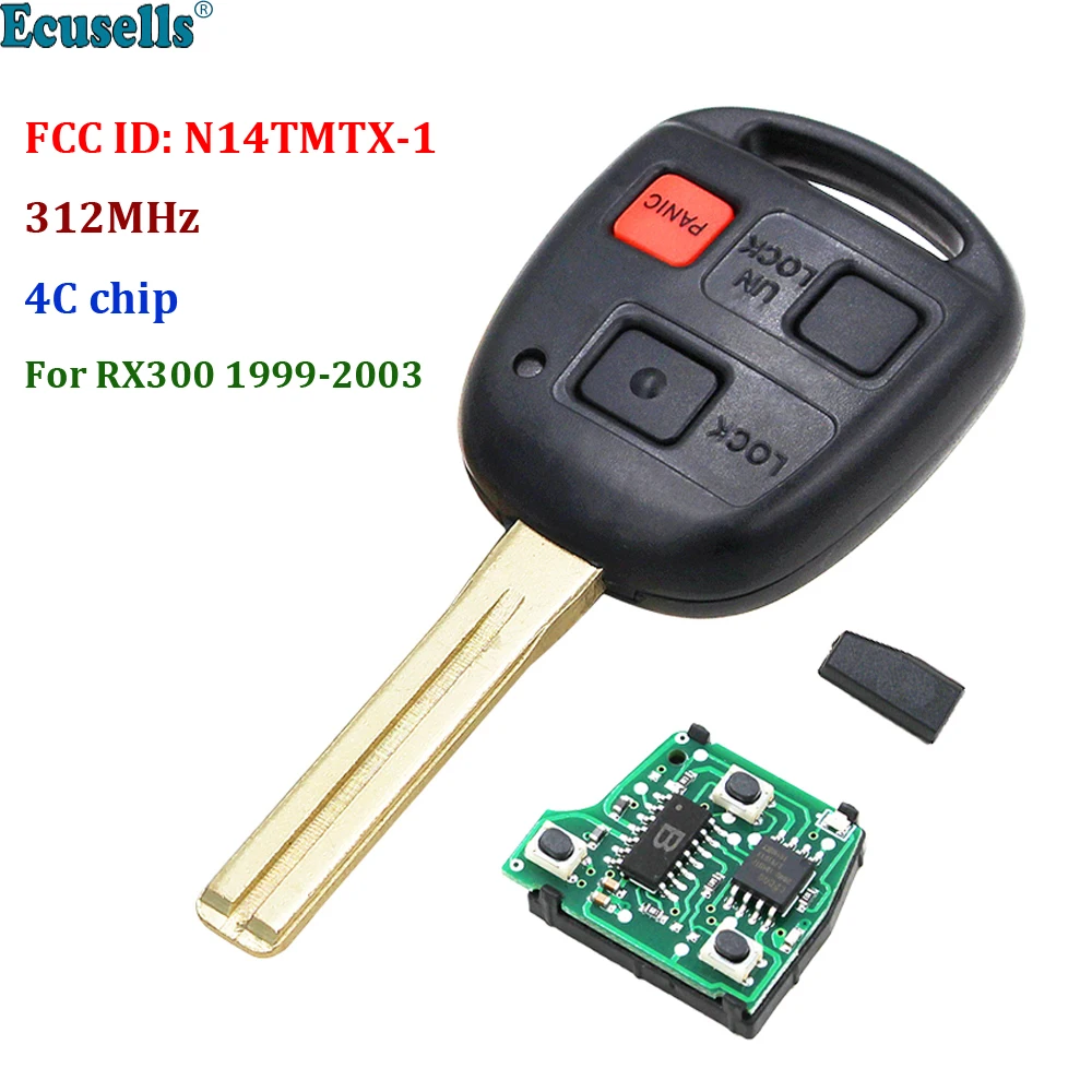 Ecusells 3 Button Remote Car Key Fob 312MHz 4C Chip for Lexus RX300 1999-2003 FCC: N14TMTX-1