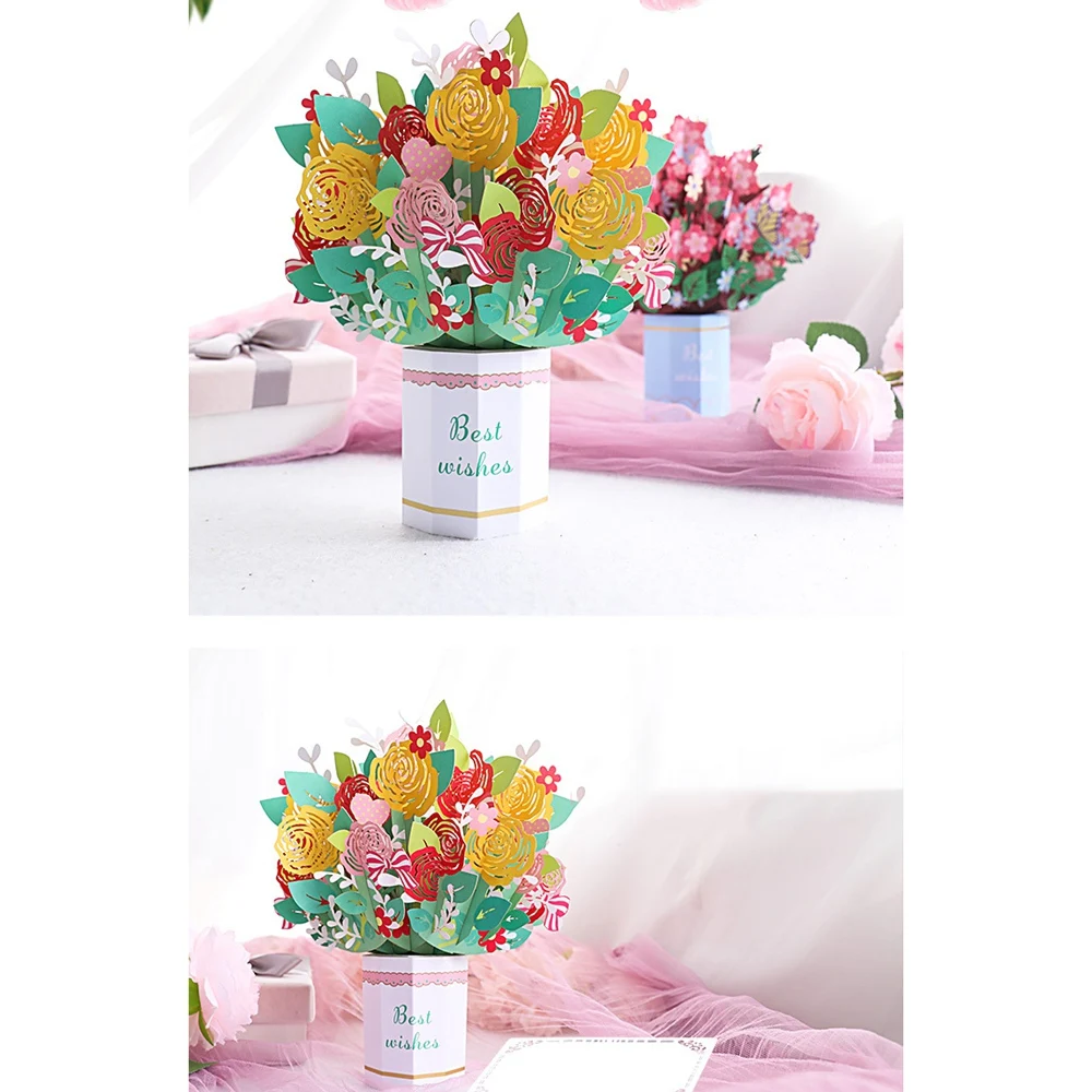 Handmade 3D Blessing Message Card, Creative Rose, Sakura, Adequado para Presentes para Todas as Ocasiões, Multicolor, Adequado