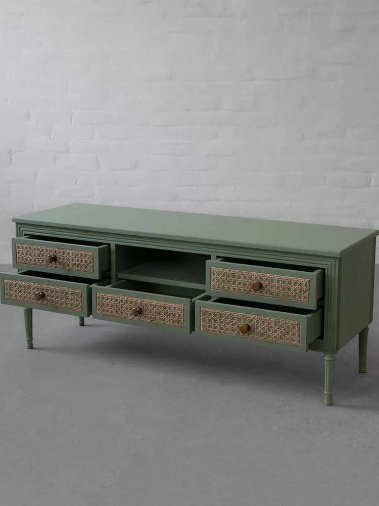 خزانة تلفزيون من الخشب الصلب باللون الأخضر القديم من الخيزران، خزانة صغيرة لغرفة المعيشة، خزانة بأدراج، خزانة تخزين منزلية من الأرض إلى السقف l