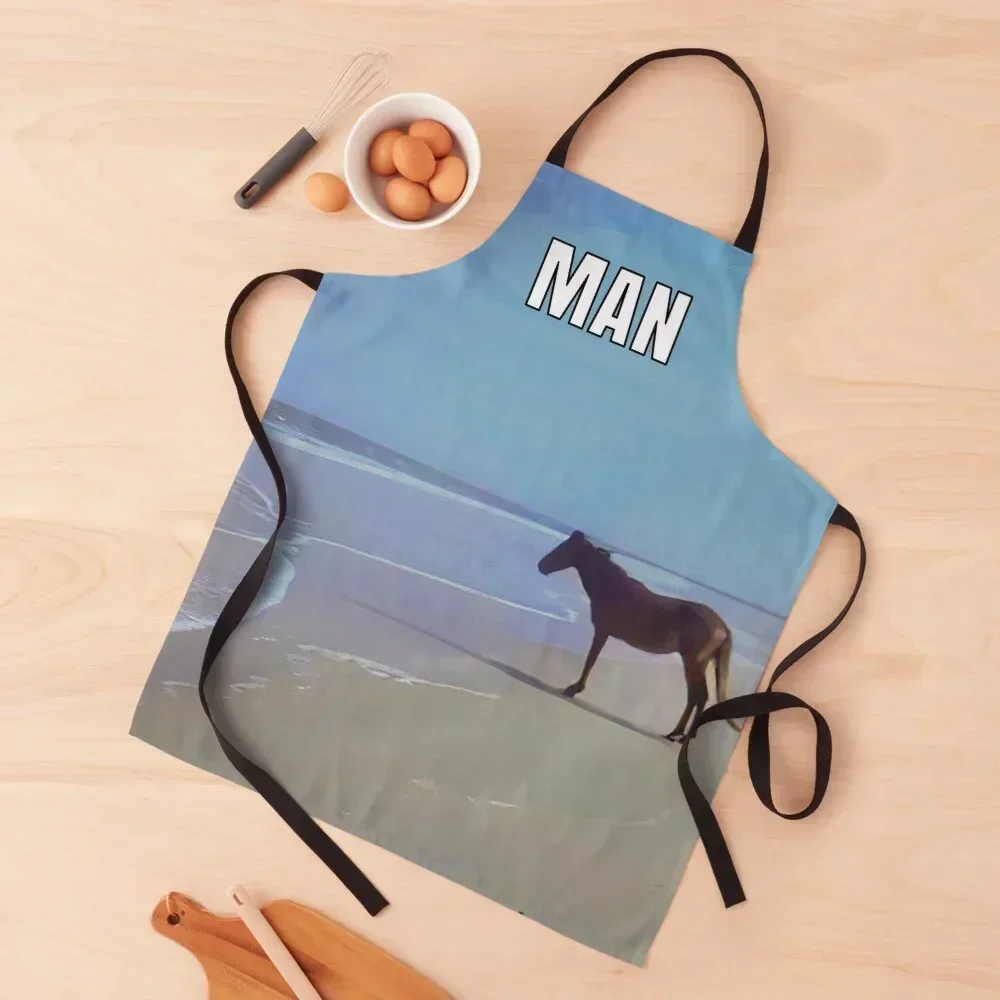 

Man  HD / Horse on Beach Meme Apron work ladies for women halloween For Kitchen Women Nursing Apron