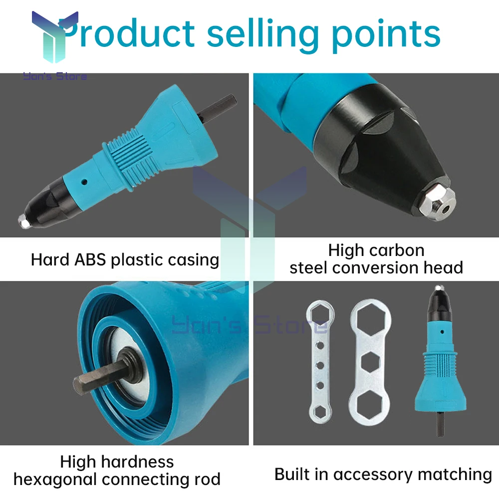 1Set Electric Rivet Gun Conversion Head Rivet Nut Gun Drill Adapter Cordless Riveting Tool Insert Nut Pull Rivet Tool Kit