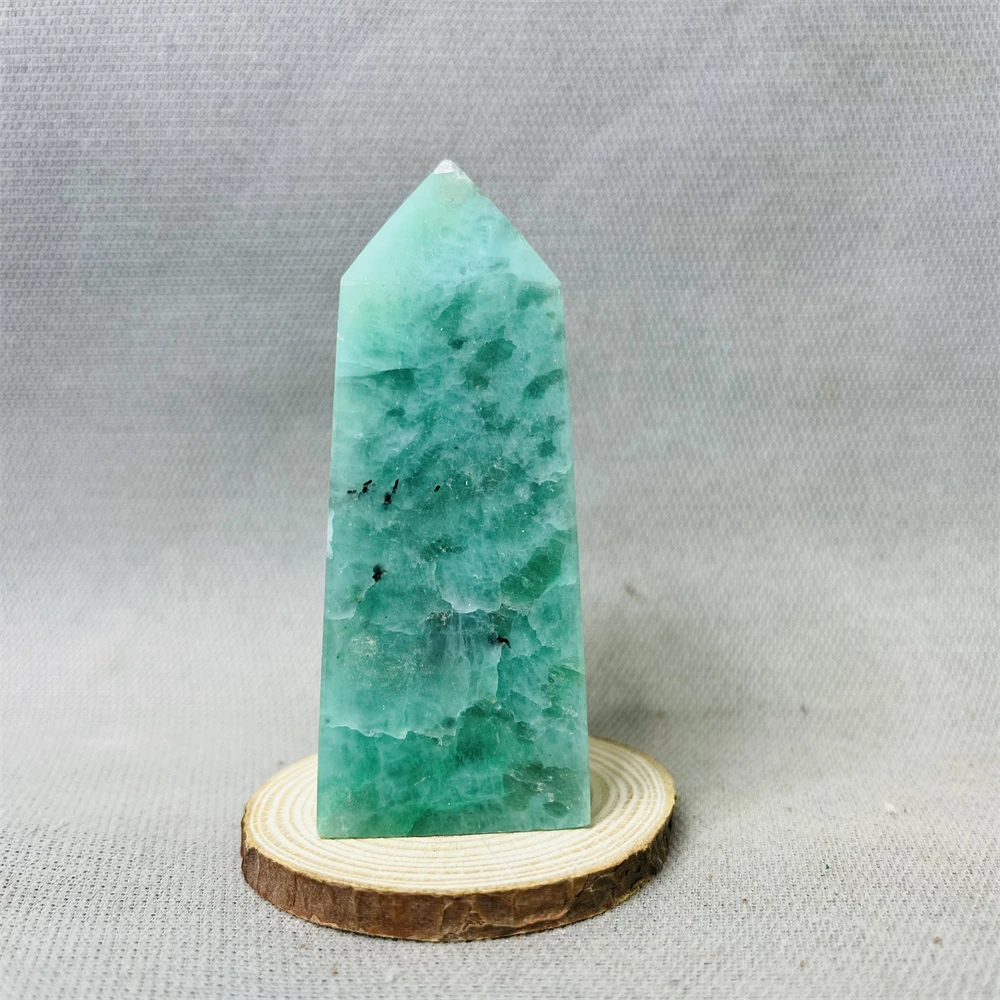 Natural Gem Green Moonstone Square Pointed Column Tower Tourmaline Home Spirit Decoration Holiday Gift Crystal & Stone Healing