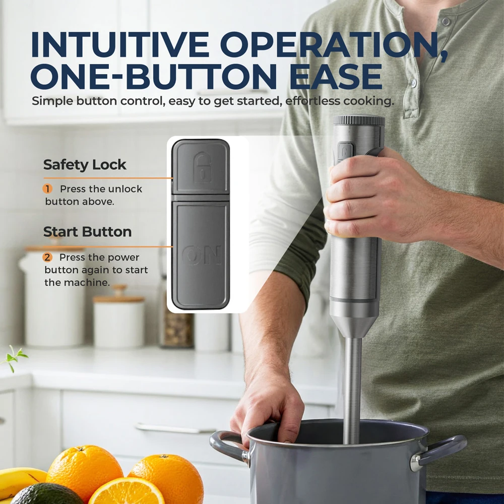 خلاط غاطس يدوي 1000 وات قوي 4 في 1، خلاط طعام من الفولاذ المقاوم للصدأ، كوب خلط 700 مل، معالج 500 مل، خفق