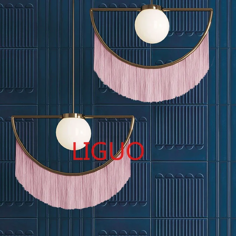 

Nordic Ins Style Girl Heart Pink Tassel Single Head Lamp Postmodern Creative Bedroom Small Fresh Bedside Chandelier