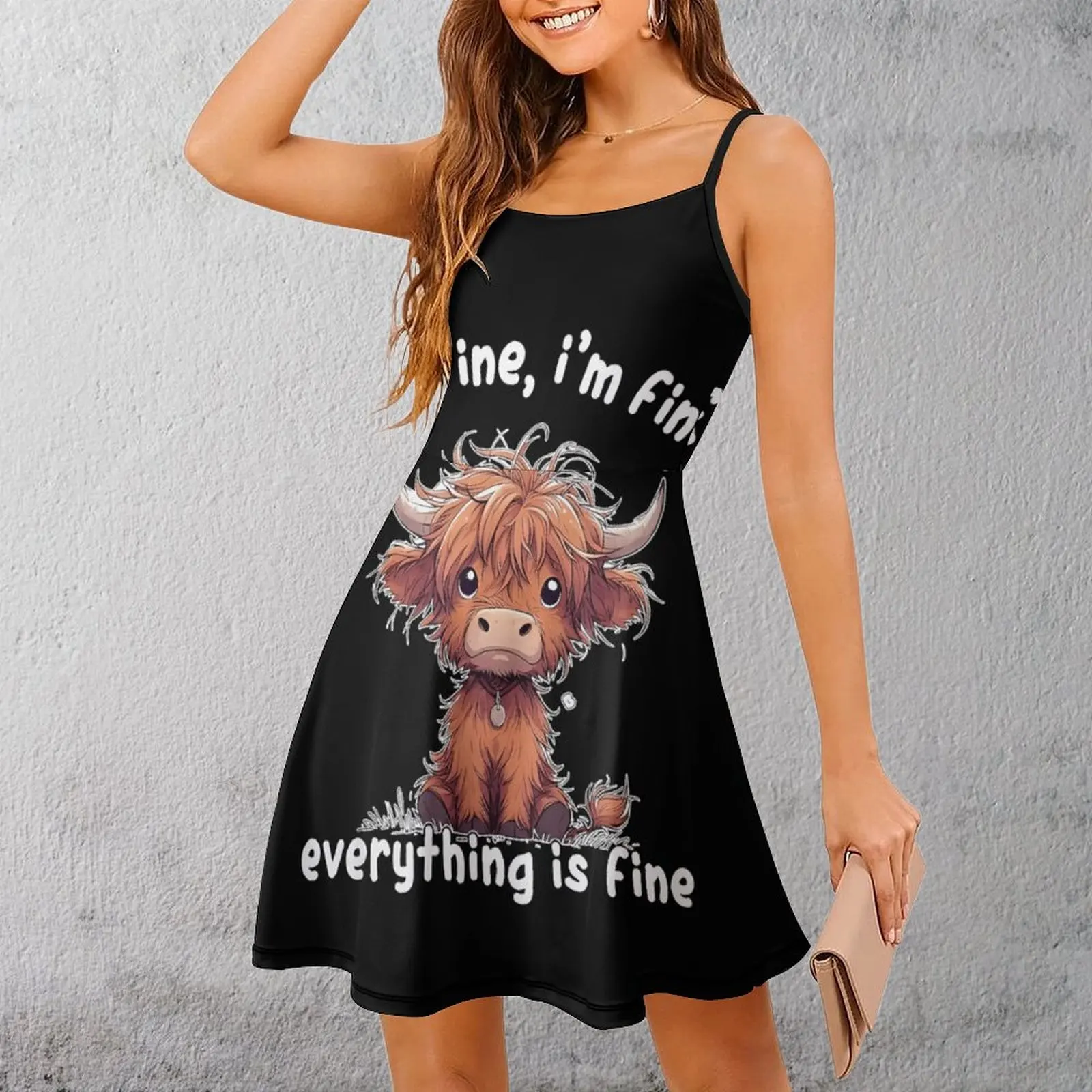 

Милая наклейка с хайлендской коровой, Лидер продаж, сексуальная женская одежда, женское платье на бретельках, забавные новые коктейльные платья