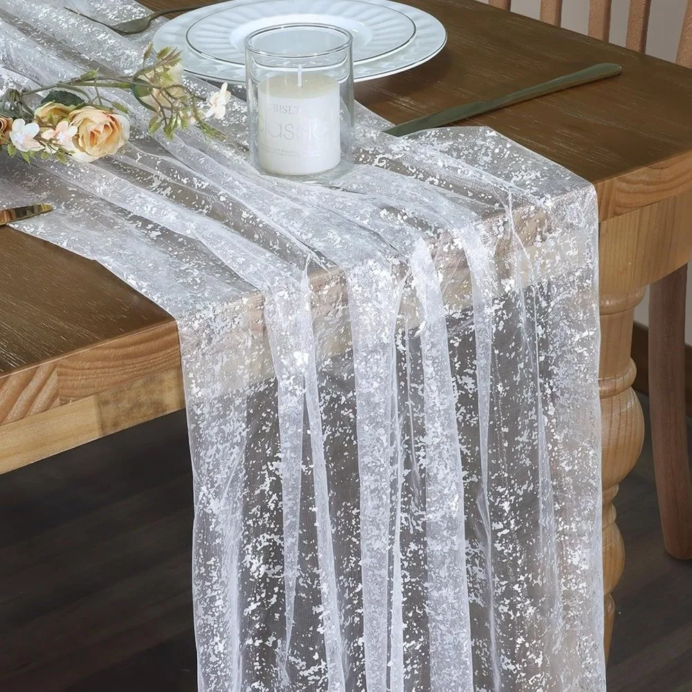 Decorative Metallic Foil Table Runner Sheer Soft Sequin Glitter Table Runner Sheer Chiffon Table Runner Holiday Celebration